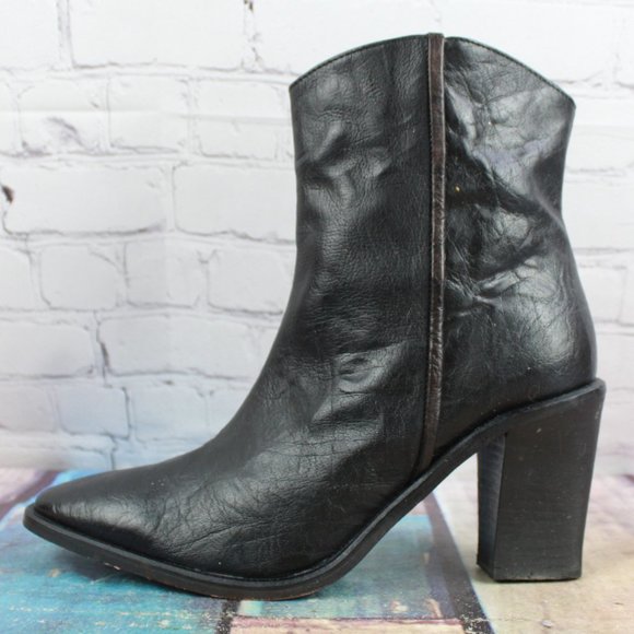 Free People Shoes - Free People Black Side Zip Block Heeled Boots Size 10 M